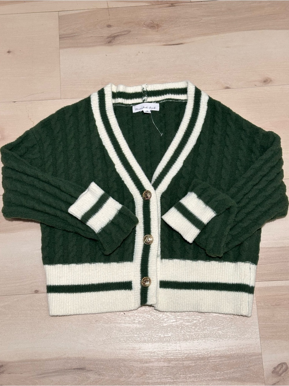 Threaded Leaf green cropped varsity-style cardigan M NWOT